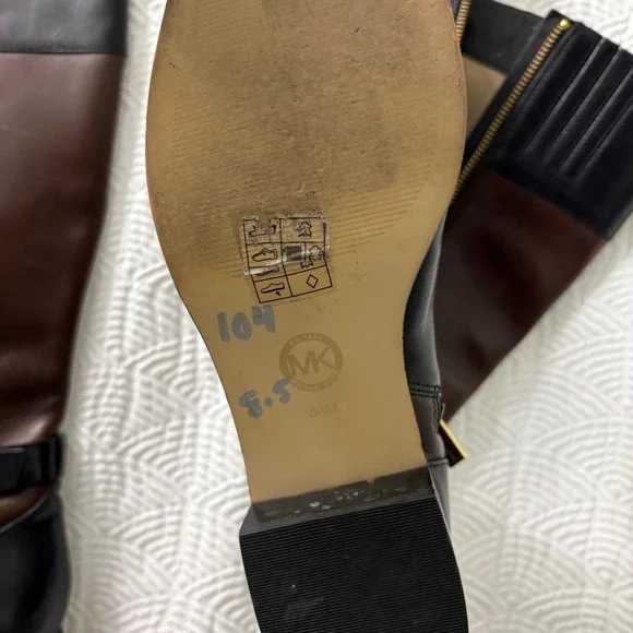 Michael Kors Riding Boots Leather Block Heel Knee High Brown Black Size 8.5M - Picture 7 of 12